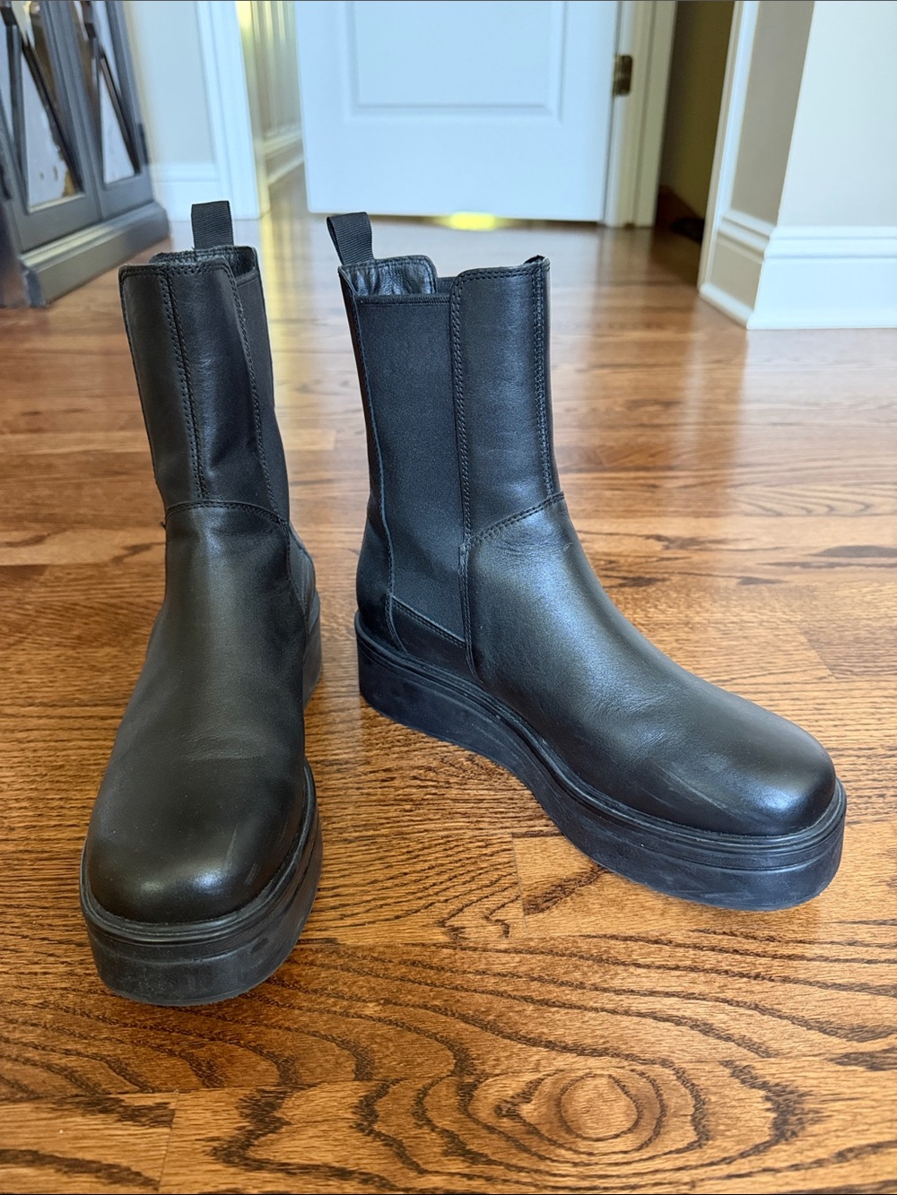 Black Leather Platform Chelsea Boots